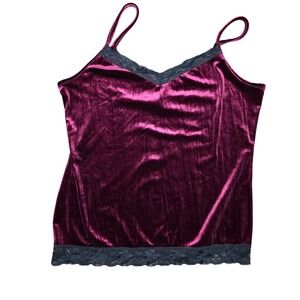 Velvet Lace Trim Cami Burgundy XL 15 17 Whimsigoth Goth Glam Dark feminine Y2K